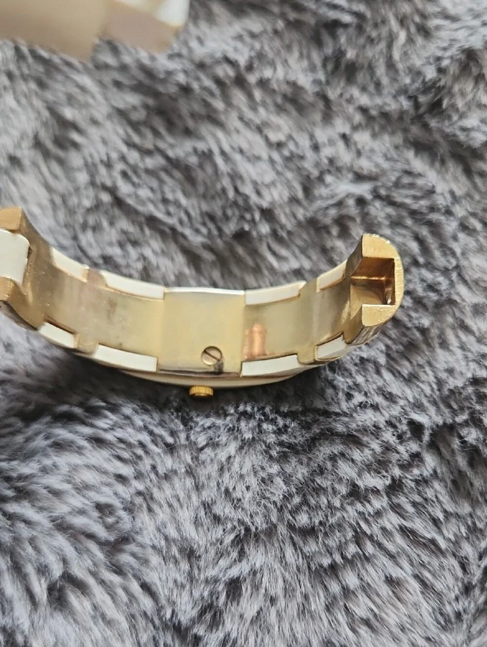 Geneva Cream and Gold Oval Bangle Watch